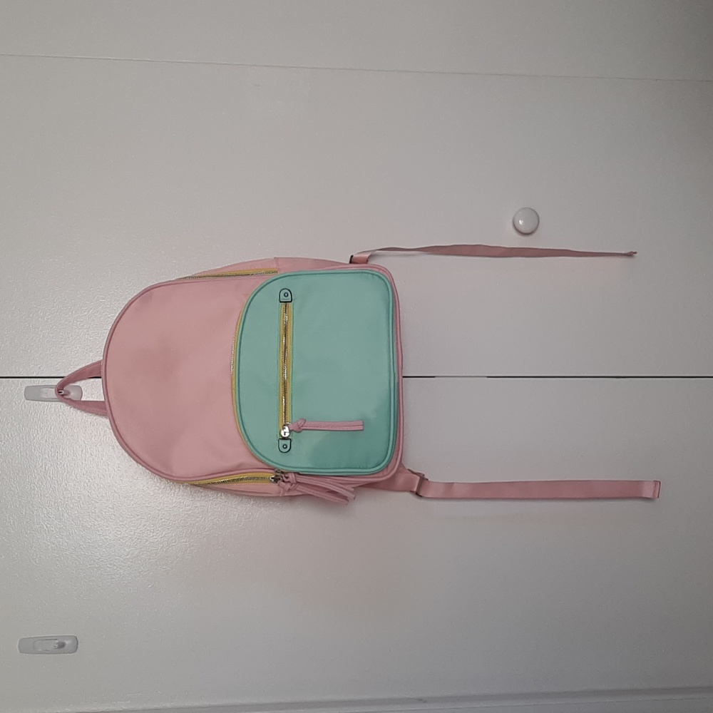 Backpack - colorblock pink yellow and mint green - school 12x25 in